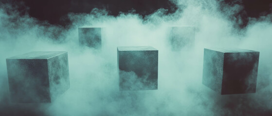 Poster - Swirling glitter clouds and smoke cubes create an ethereal abstract background