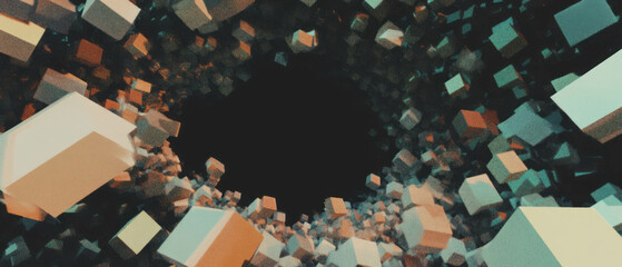 Aufkleber - Dynamic composition of 3D cubes in varied colors and sizes creating visual depth