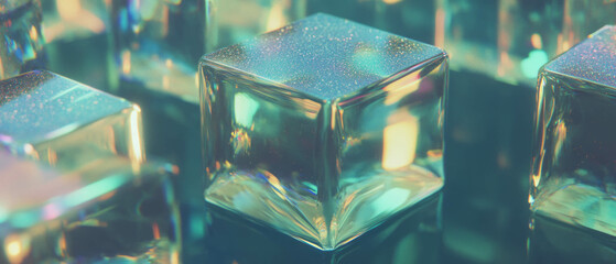 Poster - Intricate abstract design of glittering 3D cubes with detailed textures and patterns