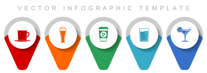 Aufkleber - Drinks pointer collection, miscellaneous icons such as cup, glass and drink, flat design vector infographic template in eps 10