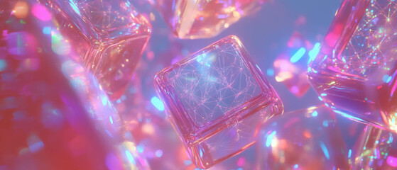 Poster - Intricate abstract design of 3D cubes interconnected by glowing lines and networks