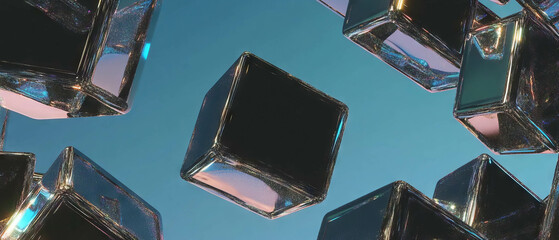 Aufkleber - Abstract design featuring 3D cubes with metallic textures and an elegant luxurious background