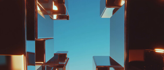 Poster - Experience a luxurious and elegant abstract design of glittering cubes with polished surfaces
