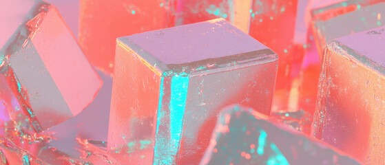 Aufkleber - Vibrant abstract background of 3D cubes with paint splatters and artistic elements