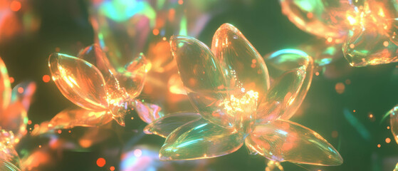Poster - Abstract 3D flowers with glowing trails creating dynamic movement and visual effects