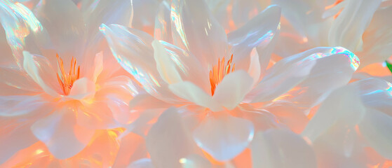 Poster - Dynamic trails of light among abstract 3D flowers with glowing effects