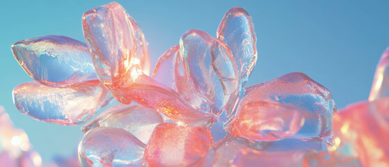 Poster - 3D abstract flowers created from ice showcasing fragile beauty and crystalline textures