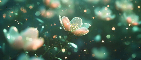 Poster - Radiant 3D flowers of light creating a magical and ethereal atmosphere