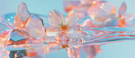 Poster - Futuristic abstract background with flowing mercury flowers and reflective surfaces