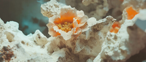 Poster - Abstract 3D flowers with stone textures in earthy tones and natural finishes