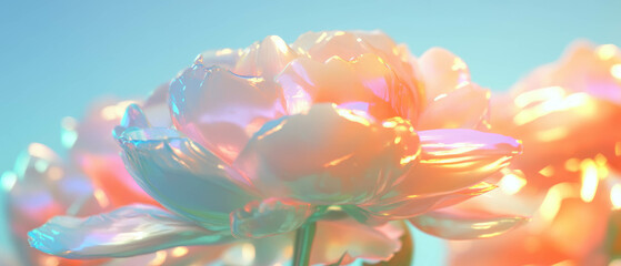 Poster - Experience tranquility with vibrant 3D flowers reflecting serene landscapes