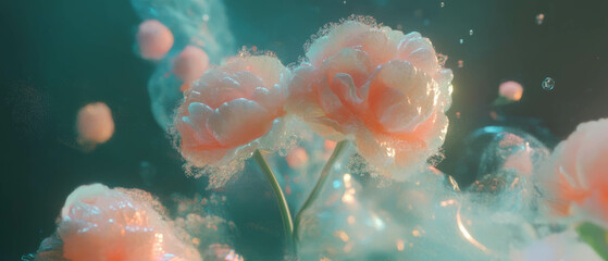 Poster - Colorful 3D flowers emerge amidst swirling particles and dynamic energy, evoking a lively ambiance