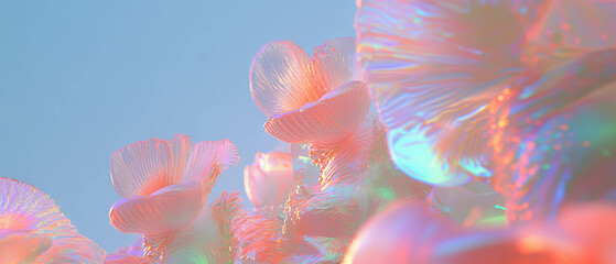Aufkleber - Exploring dreamlike 3D flowers amidst abstract shapes and surreal compositions