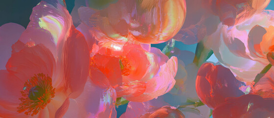 Poster - Vibrant 3D abstract flowers with hidden meanings and intriguing visual puzzles