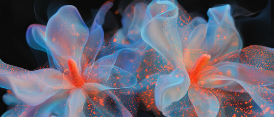 Aufkleber - Abstract representation of interconnected 3D flowers with vibrant colors and intricate patterns