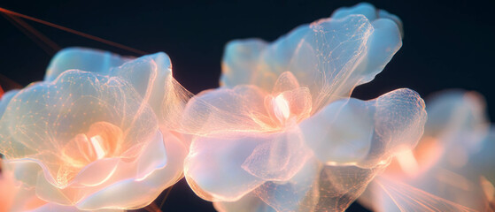 Aufkleber - Abstract representation of 3D flowers intertwined with complex networks and patterns