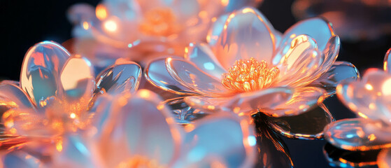 Poster - Elegant 3D flowers with metallic textures create a luxurious and shimmering background