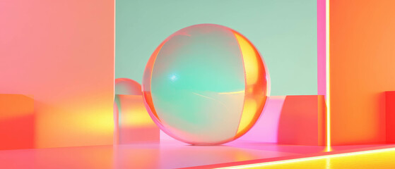 Poster - Vibrant 3D geometric shapes with an empty center space and sharp edges for modern design