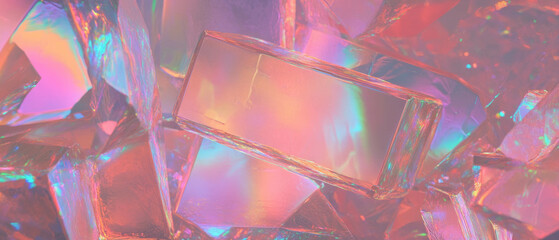 Poster - Mesmerizing 3D holographic cubes create an engaging abstract space with iridescent details
