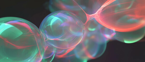 Poster - Exploring interconnected spheres with glowing lines and complex networks in abstract design