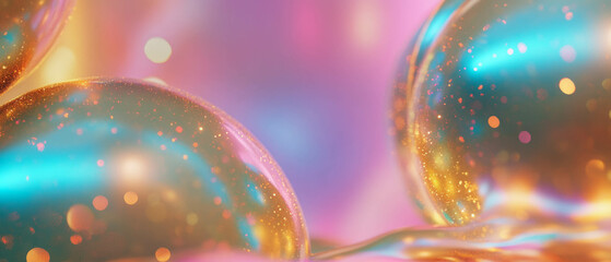 Poster - Vibrant abstract background featuring dynamic metallic spheres and glittering trails of energy