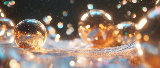 Aufkleber - Dynamic energy of metallic spheres with vibrant colors and swirling glitter trails