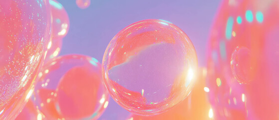 Poster - Bright rubber spheres float amidst bouncing glitter particles in a lively, whimsical setting