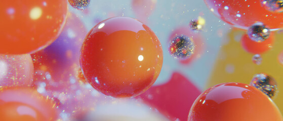 Poster - Vibrant abstract composition of rubber spheres and glittering particles in a playful arrangement
