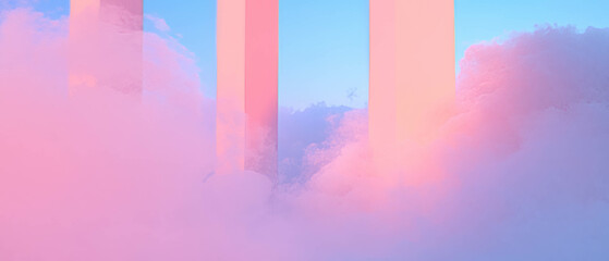 Poster - Flowing smoke interacts with abstract architecture, enhancing scale and perspective