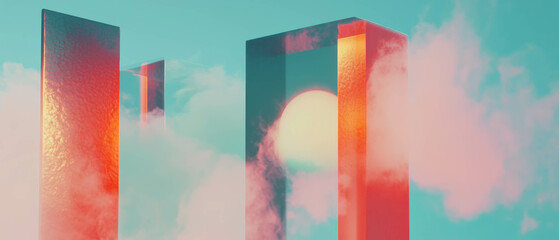 Poster - Abstract smoke and geometric shapes create contrasting modern design elements