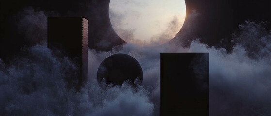 Poster - Abstract smoke and geometric shapes create modern design in a striking interplay of forms