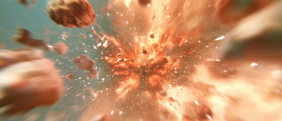 Aufkleber - Dynamic 3D sound waves create explosive visual effects and fragmented patterns in motion