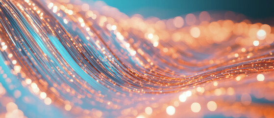 Poster - Dynamic abstract background with glowing sound waves and light trails in 3D space
