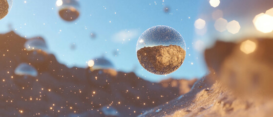 Aufkleber - Floating spheres in cosmic landscapes reveal endless possibilities of the universe