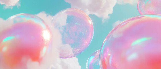 Poster - Ethereal spheres of clouds and glitter create a dreamy abstract background with empty center
