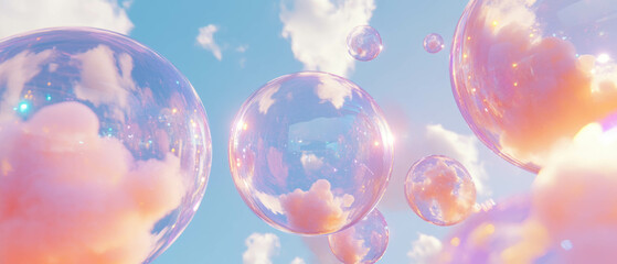 Poster - Ethereal beauty of 3D cloud spheres in a dreamy atmosphere with space for creativity