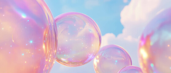 Poster - Ethereal spheres of clouds and glitter create a dreamy abstract atmosphere