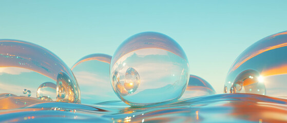 Poster - Reflective spheres showcasing nature's beauty under serene skies