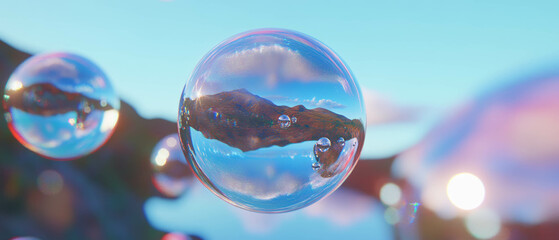 Poster - Reflective spheres showcasing nature's tranquility and beauty in an abstract composition