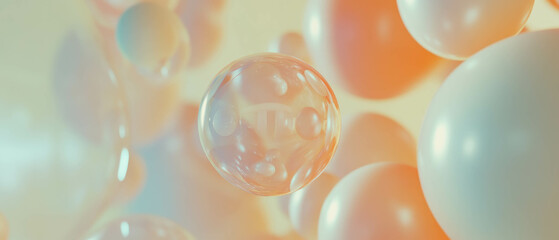 Poster - Complex arrangement of colorful 3D spheres in abstract composition with central empty space
