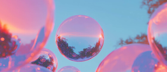 Poster - Surreal reflection of the environment captured in abstract spheres with glitter