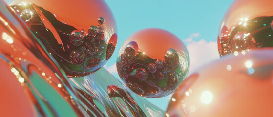 Poster - Exploration of surreal abstraction through reflective 3D spheres and glittering backgrounds