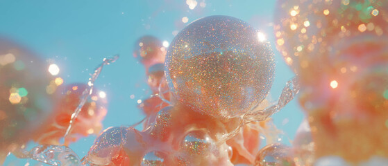 Poster - Intricate patterns of 3D spheres with glitter against a vibrant abstract background