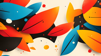 Poster - A vibrant composition of colorful leaves in shades of blue, orange, and red against a contrasting black background