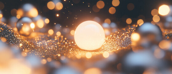 Poster - Mesmerizing abstract background of glowing spheres and glitter particles in a magical setting