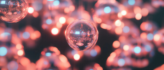 Poster - Glowing spheres in an abstract background creating a magical atmosphere with glittering particles