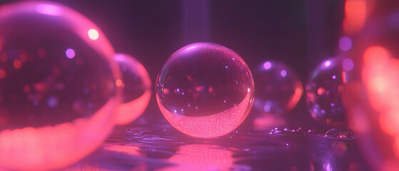 Poster - Vibrant spheres with glowing light create a magical abstract atmosphere