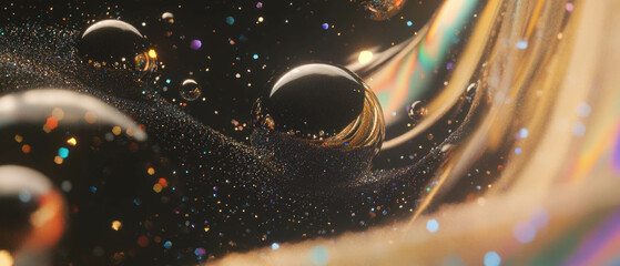 Poster - Organic shapes and flowing glitter patterns create a harmonious abstract space