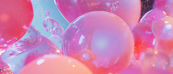 Poster - Vibrant abstract background with 3D spheres and dynamic paint splatters