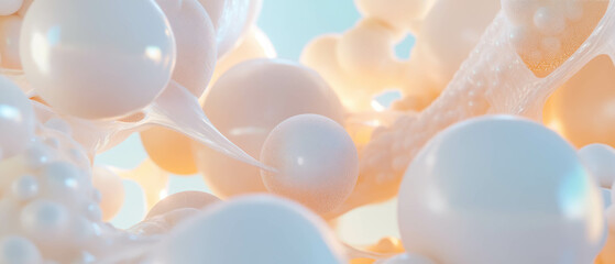 Poster - Abstract composition of textured 3D spheres with glitter and depth in a vibrant atmosphere